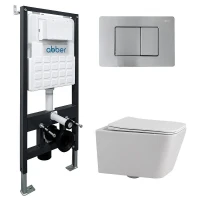 Комплект унитаза Abber Rechteck AC1201-AC0105-AC0120MCH с сиденьем Микролифт и клавишей смыва цвет Матовый хром