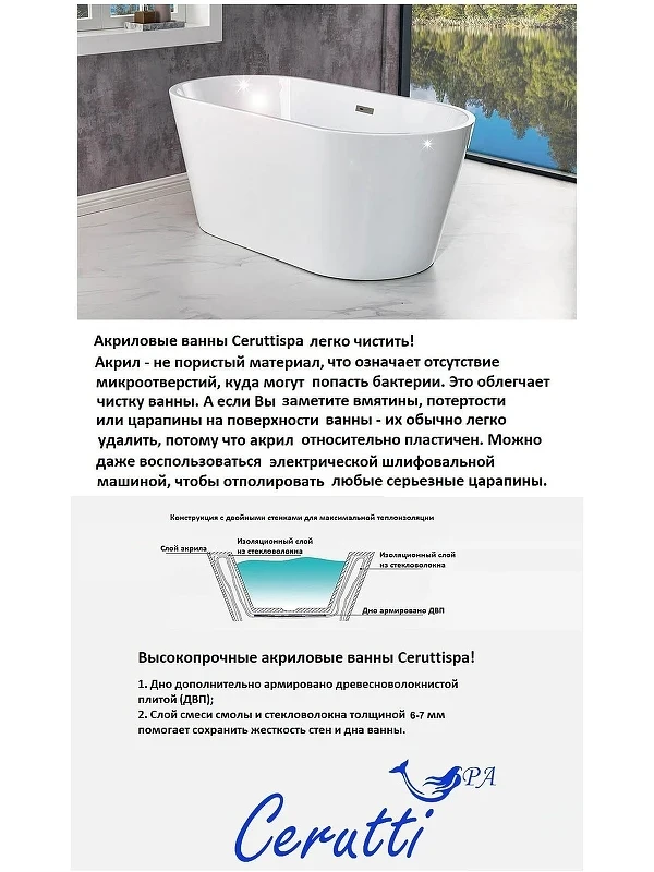 Акриловая ванна Ceruttispa Como 160x75 СT9901 без гидромассажа