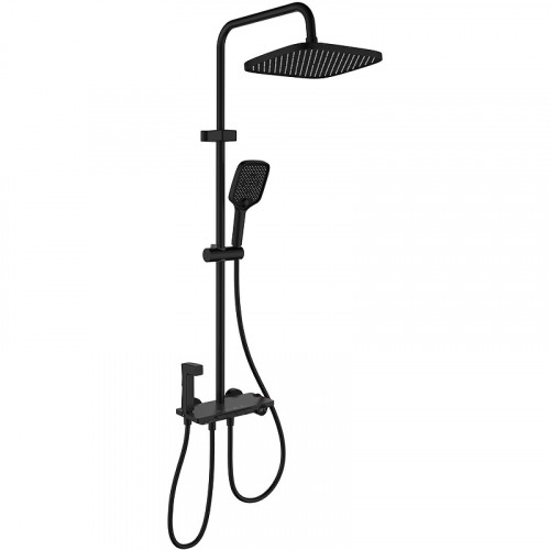 Душевая система Berges Pulsar 075012 с термостатом Черная матовая латунь на стену
