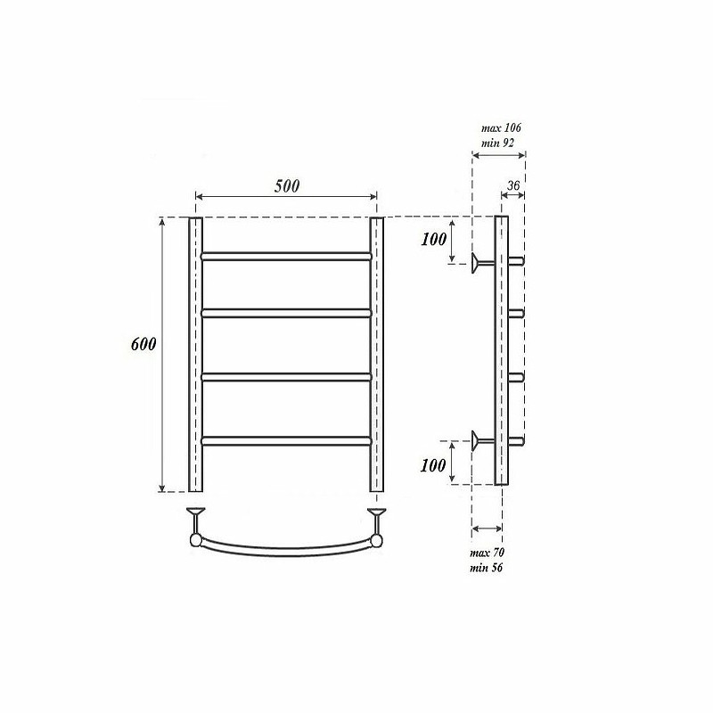 Водяной полотенцесушитель Point Афина PN04156 П4 500x600 Хром