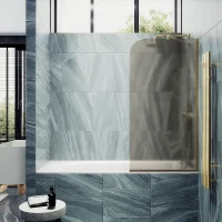 Шторка на ванну Maybah Glass MGV-136-3у 440x1400 в узком профиле Золото стекло бронзовое матовое