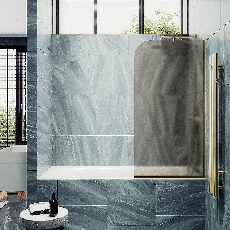 Шторка на ванну Maybah Glass MGV-136-3у 440x1400 в узком профиле Золото стекло бронзовое матовое