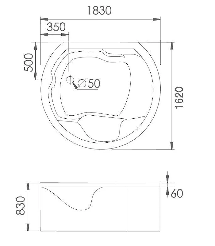 Акриловая ванна Gemy Gemy 183x162 G9063 K С гидромассажем