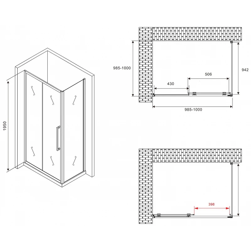 Душевой уголок Abber Schwarzer Diamant 100x100 AG30100BMH-S100BM профиль Черный стекло матовое