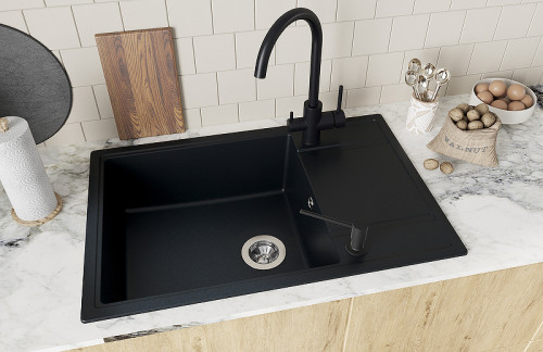 Кухонная мойка Florentina Липси-780 XL 20.505.D0780.102 Черная искусственный камень (литьевой мрамор) встраиваемый