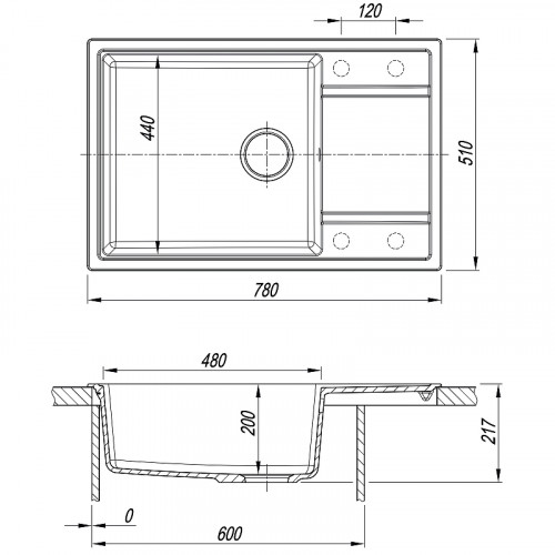 Кухонная мойка Florentina Липси-780 XL 20.505.D0780.102 Черная искусственный камень (литьевой мрамор) встраиваемый