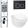 Комплект унитаза с инсталляцией WeltWasser AMBERG 350 ST + MERZBACH 043 GL-WT + AMBERG RD-BL 10000011282 цвет Белый глянцевый с сиденьем Микролифт и клавишей смыва цвет Черный