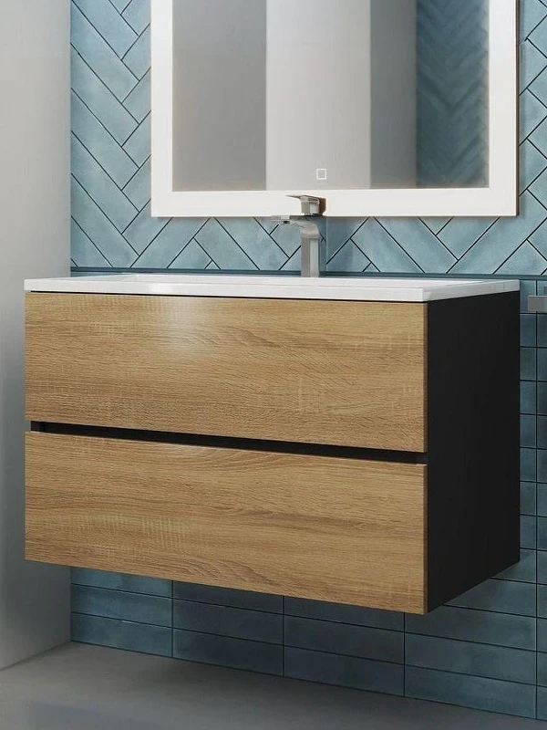 Тумба с раковиной Uperwood Barsa 80 293020543 подвесная цвет Черный матовый Дуб сонома