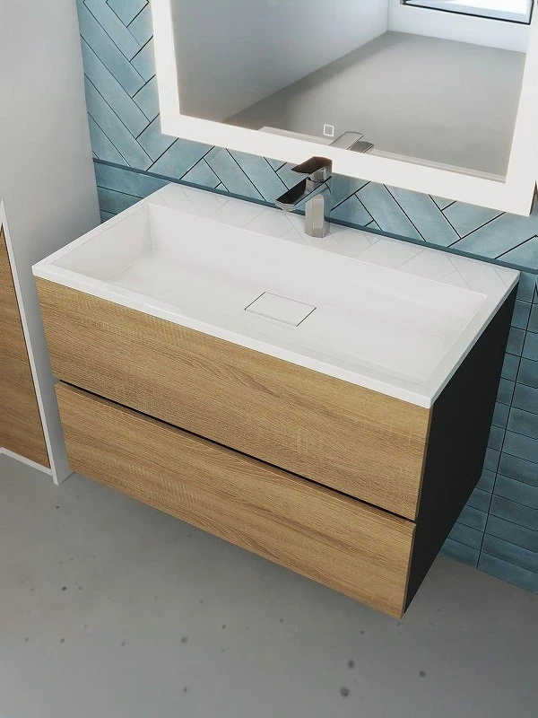 Тумба с раковиной Uperwood Barsa 80 293020543 подвесная цвет Черный матовый Дуб сонома