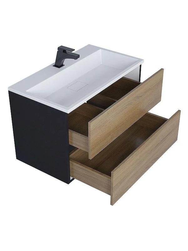 Тумба с раковиной Uperwood Barsa 80 293020543 подвесная цвет Черный матовый Дуб сонома