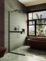 Душевая перегородка Maybah Glass MGD-725-6у 690x1950 в узком профиле Черный стекло сатиновое
