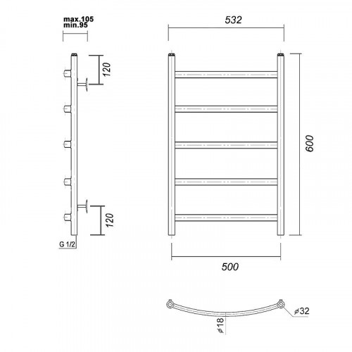 Водяной полотенцесушитель Domoterm Калипсо П5 500x600 цвет Хром