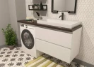 Тумба с раковиной Эстет Malibu Luxe 155 R ФР-00007114 подвесная Белая Темное дерево МДФ / ЛДСП