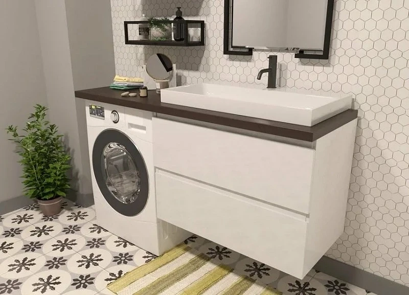 Тумба с раковиной Эстет Malibu Luxe 155 R ФР-00007114 подвесная Белая Темное дерево МДФ / ЛДСП