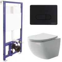 Комплект унитаза Ceramicanova Forma CN3009 с инсталляцией Berges Novum D5 040235 с сиденьем Микролифт и Черной матовой клавишей смыва фарфор подвесной
