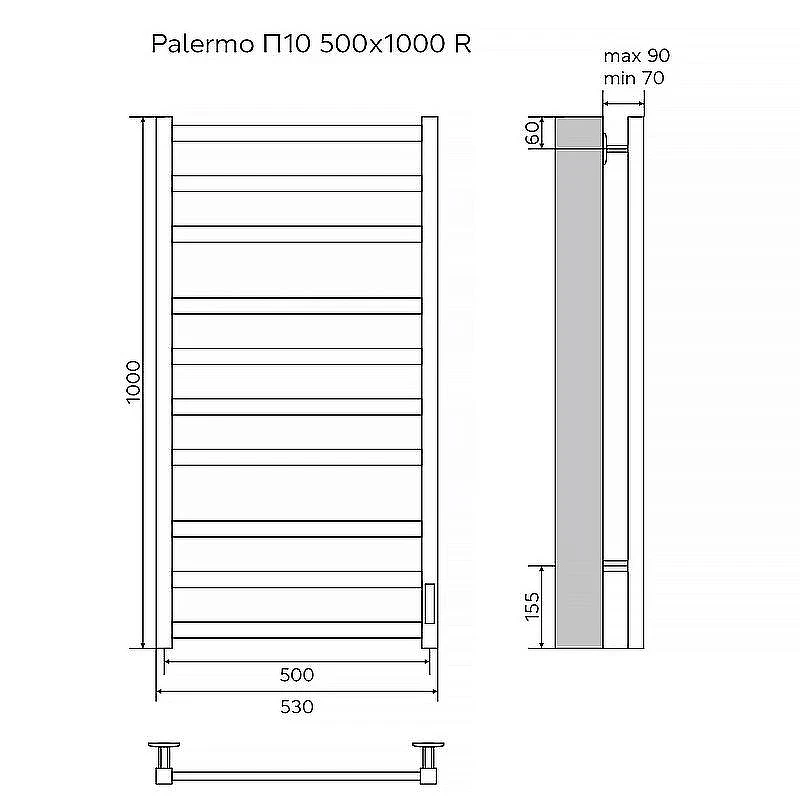 Электрический полотенцесушитель Azario Palermo 500x1000 П10 AZ83850W диммер справа Белый Белый