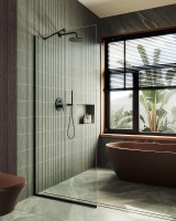 Душевая перегородка Maybah Glass MGD-689-6у 890x1950 в узком профиле Черный стекло прозрачное