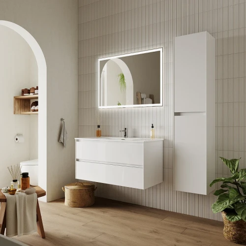 Тумба под раковину Sancos Cento 100 CN100W подвесная Белый глянец МДФ / ЛДСП