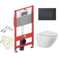 Комплект унитаза BelBagno Amanda BB051CHR+BB051SC с инсталляцией Tece Now 9400414 с сиденьем Микролифт и Черной матовой клавишей смыва фаянс подвесной