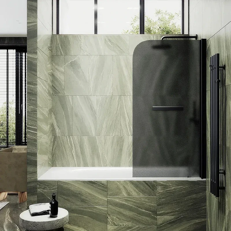 Шторка для ванны Maybah Glass MGV-786-6 700х1400 поворотная на монопетле с полотенцедержателем Черный стекло графитовое матовое