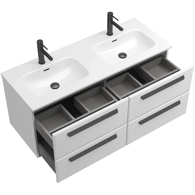 Тумба под раковину Cezares Eco-Cer-N 120 ECO-CER-N-1200-4C-SO-2-BL подвесная Bianco Lucido без ручек МДФ / ЛДСП