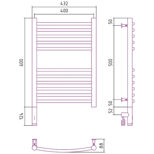 Электрический полотенцесушитель Сунержа Богема 3.0 600x400 L 00-5802-6040 Хром нержавеющая сталь
