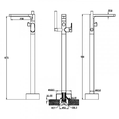 Смеситель для ванны Boheme Spectre 459-G Золото латунь на пол