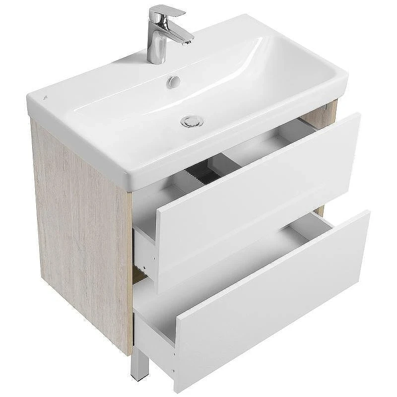 Тумба с раковиной Aquaton Сканди 80 1A283001SDB20+Santek Адриана 80 1WH501772 подвесная Белый глянец Дуб верона