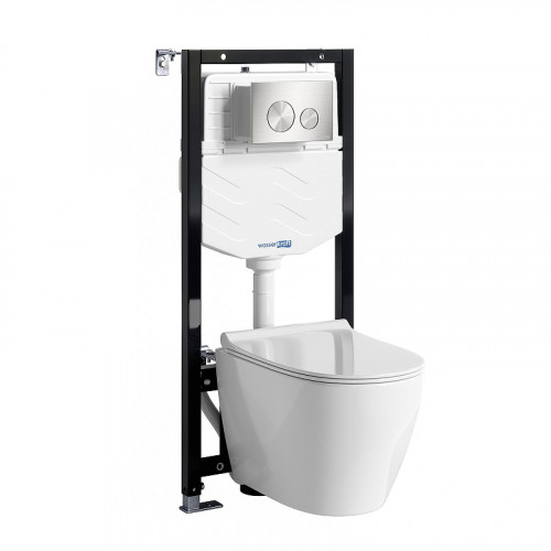 Комплект унитаза с инсталляцией WasserKRAFT Aller 10TLT.010.ME.BN02.H002 цвет Белый с сиденьем Микролифт и клавишей смыва цвет Никель