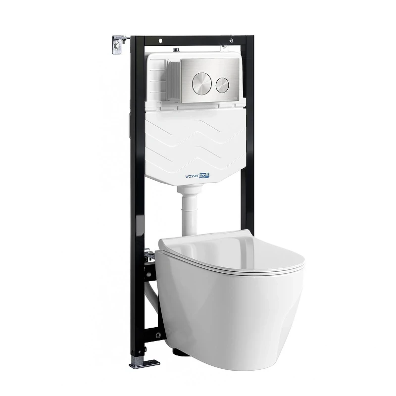 Комплект унитаза с инсталляцией WasserKRAFT Aller 10TLT.010.ME.BN02.H002 цвет Белый с сиденьем Микролифт и клавишей смыва цвет Никель