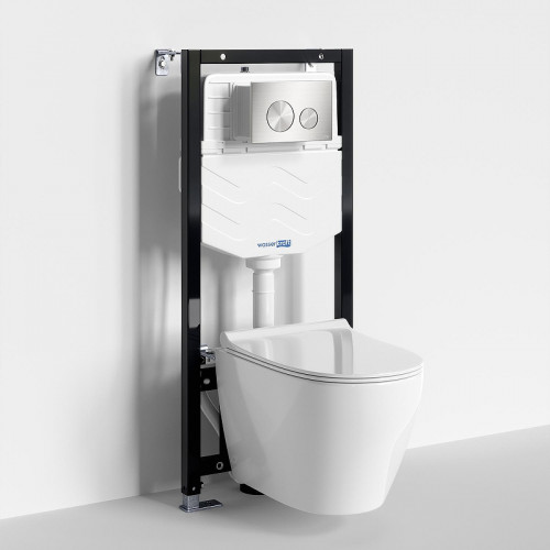 Комплект унитаза с инсталляцией WasserKRAFT Aller 10TLT.010.ME.BN02.H002 цвет Белый с сиденьем Микролифт и клавишей смыва цвет Никель