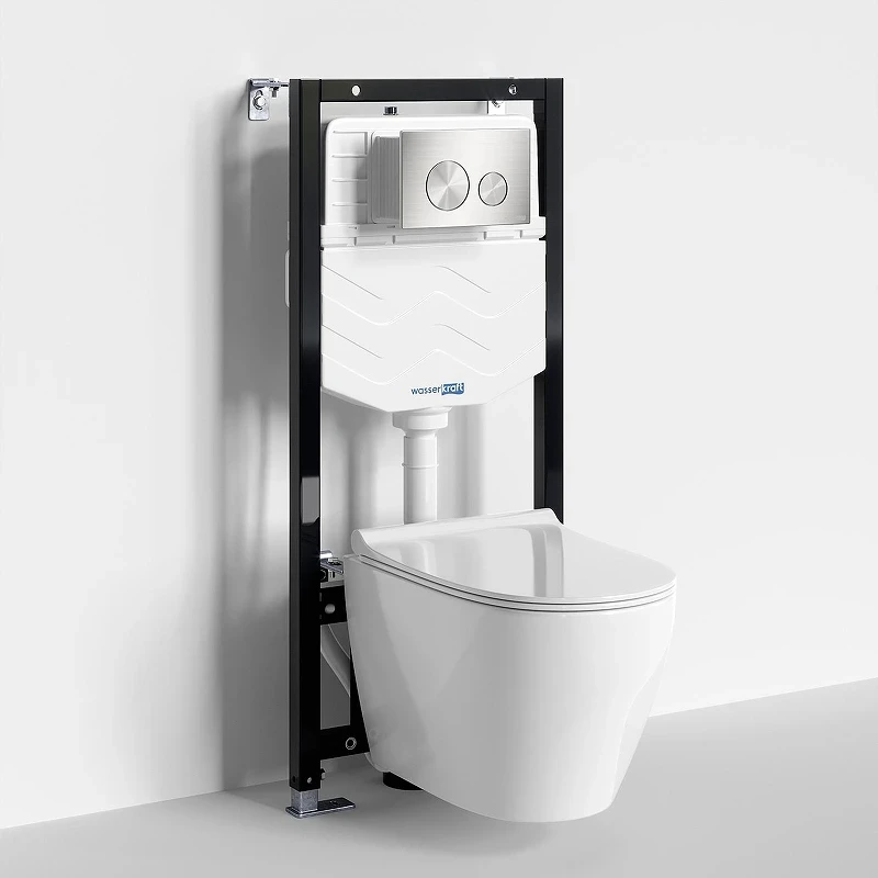 Комплект унитаза с инсталляцией WasserKRAFT Aller 10TLT.010.ME.BN02.H002 цвет Белый с сиденьем Микролифт и клавишей смыва цвет Никель