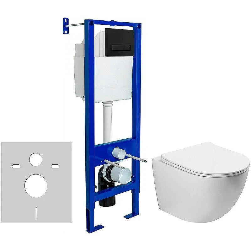 Унитаз с инсталляцией Vincea Globo VT1-14S + Berges Atom 410 040340 с сиденьем Микролифт и Черной матовой клавишей смыва