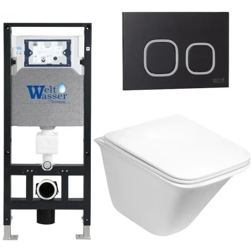 Комплект унитаза с инсталляцией WeltWasser AMBERG 506 + ROTBACH 004 GL-WT + AMBERG RD-BL 10000006831 цвет Белый глянцевый с сиденьем Микролифт и клавишей смыва цвет Черный