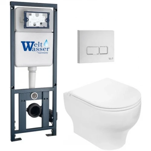Комплект унитаза с инсталляцией WeltWasser MARBERG 410 + ERLENBACH 004 GL-WT + MAR 410 SE GL-WT 10000010376 цвет Белый глянцевый с сиденьем Микролифт и клавишей смыва цвет Белый глянцевый