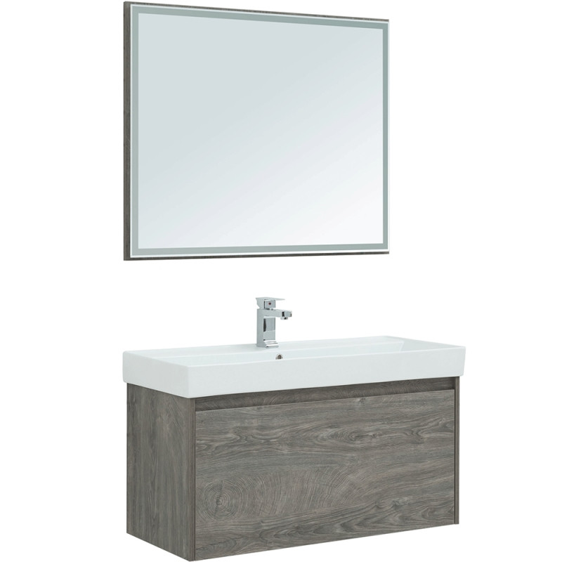 Зеркало Aquanet Nova Lite 100 242623 с подсветкой Дуб рошелье МДФ / ЛДСП, стекло