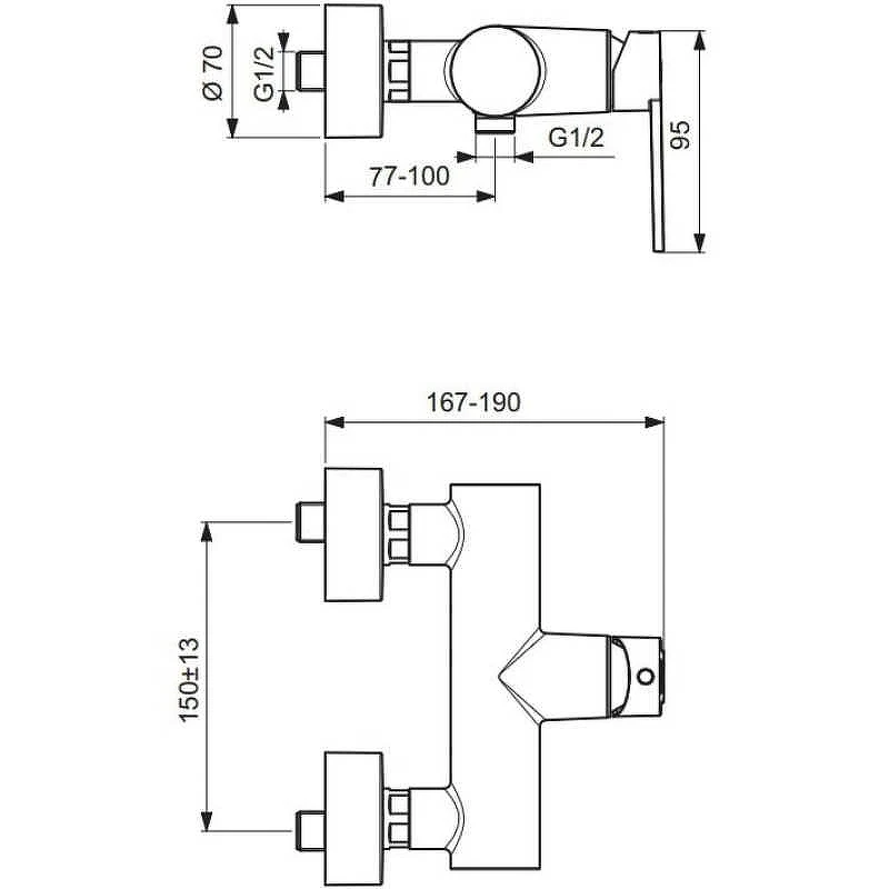 Смеситель для душа Ideal Standard Smart B0464AA Хром латунь на стену