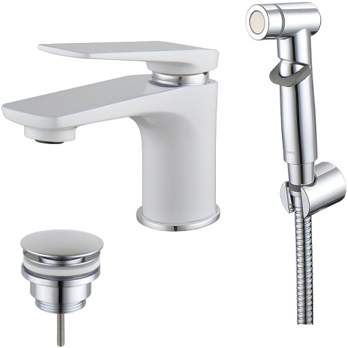 Смеситель для раковины Lemark Allegro LM5916CW с гигиеническим душем Хром Белый латунь