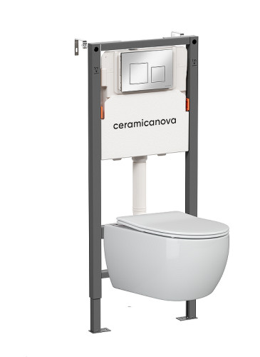 Унитаз с инсталляцией Ceramicanova Игра (Play) CN3001_121002CH цвет Белый с сиденьем Микролифт и клавишей смыва цвет Хром глянцевый