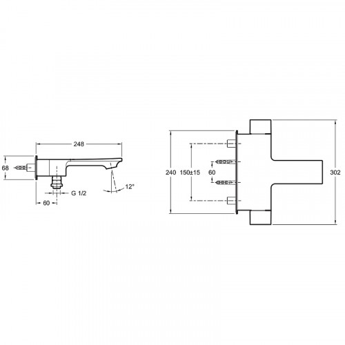 Смеситель для ванны Jacob Delafon Stance E9100-CP Хром латунь на стену