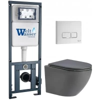 Комплект унитаза с инсталляцией WeltWasser MARBERG 410 + MERZBACH 043 MT-GR + MAR 410 SE GL-WT 10000011394 цвет Белый глянцевый с сиденьем Микролифт и клавишей смыва цвет Белый глянцевый