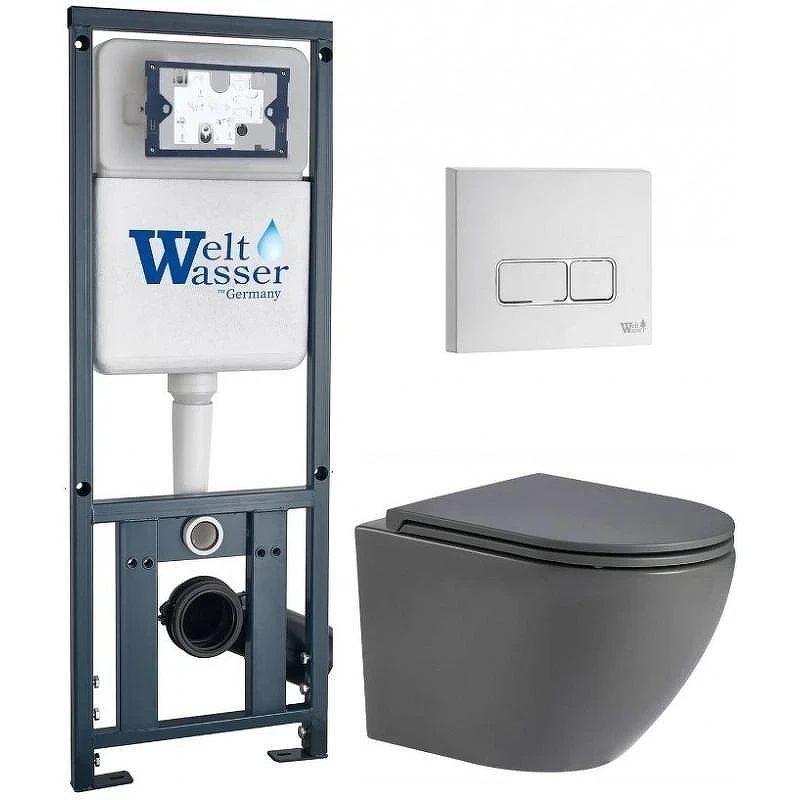 Комплект унитаза с инсталляцией WeltWasser MARBERG 410 + MERZBACH 043 MT-GR + MAR 410 SE GL-WT 10000011394 цвет Белый глянцевый с сиденьем Микролифт и клавишей смыва цвет Белый глянцевый