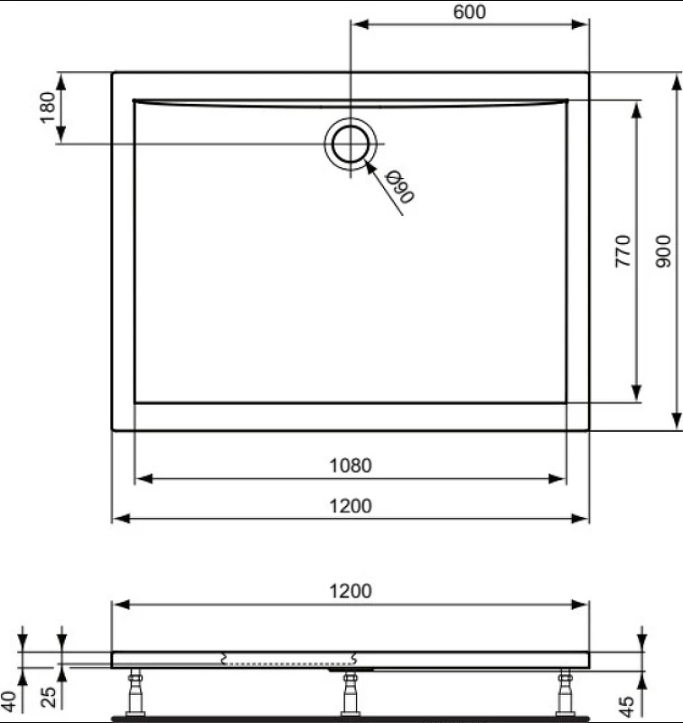 Акриловый поддон для душа Ideal Standard Ultraflat 120X90 K518301 цвет Euro White / Евробелый