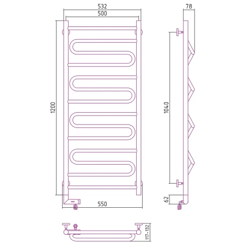 Электрический полотенцесушитель Сунержа Элегия 2.0 1200x500 L 31-5218-1250 Черный матовый нержавеющая сталь