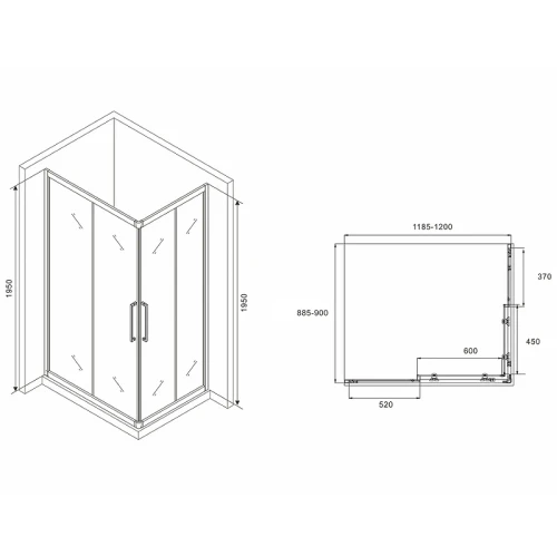 Душевой уголок Abber Schwarzer Diamant 120x90 AG02129MH профиль Хром стекло матовое