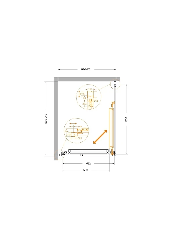 Душевой уголок Cezares Lux 70x90 LUX-AH-FS-1-70/90-C-GM профиль Оружейная сталь стекло прозрачное