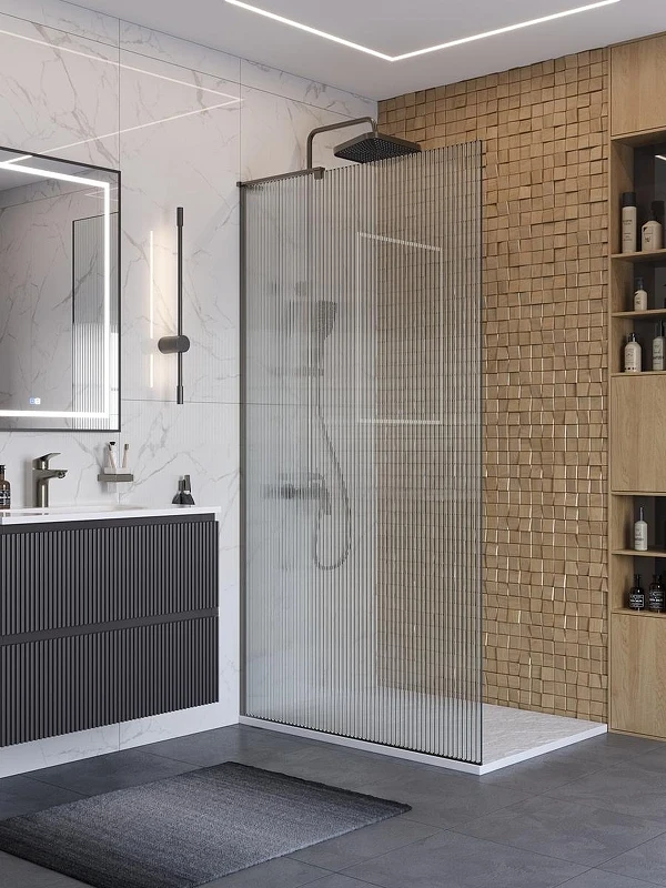 Душевая перегородка BelBagno Uno 100 UNO-L-1-TB-100-FL-GM профиль Оружейная сталь стекло рифленое