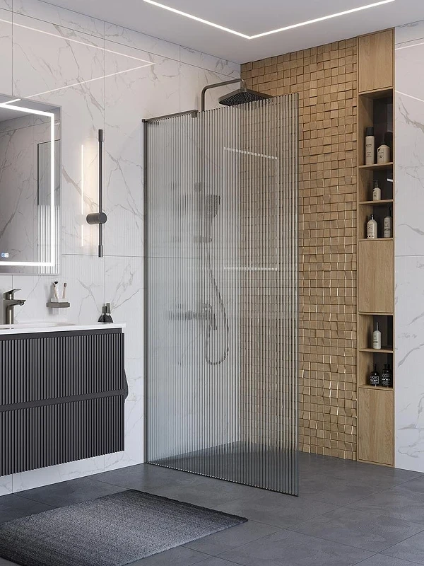 Душевая перегородка BelBagno Uno 100 UNO-L-1-TB-100-FL-GM профиль Оружейная сталь стекло рифленое