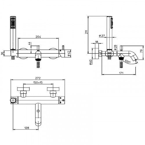 Смеситель для ванны Bossini Teo Z00723.030 Хром латунь на стену