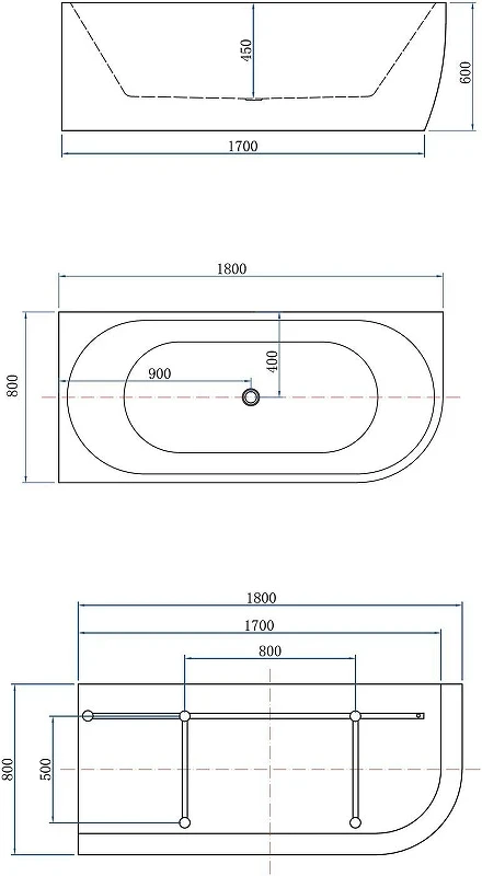 Акриловая ванна Aquanet Family Elegant A 3805-N-MW-MB 180x80 L 293077 цвет Черный матовый Белый матовый